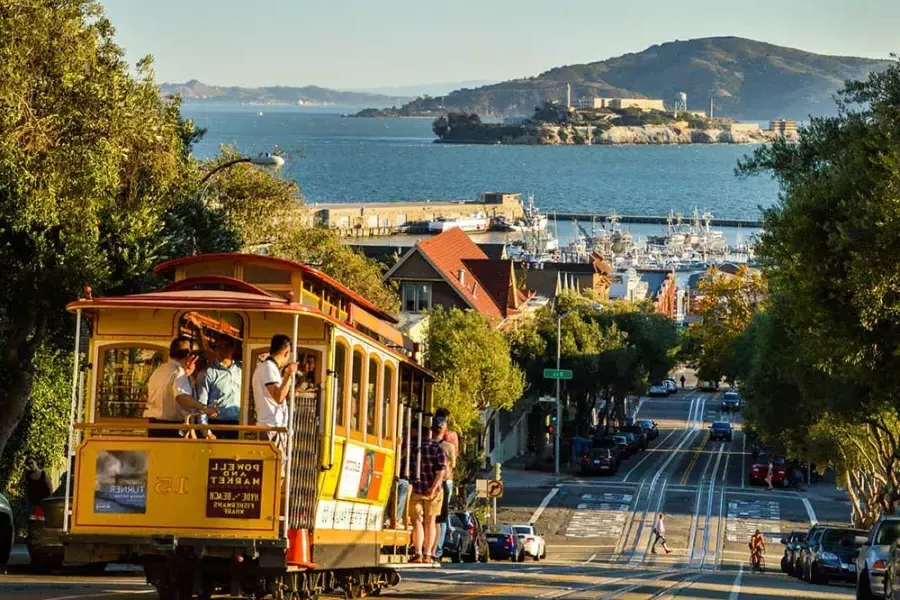 Cable cars in downtown San Francisco